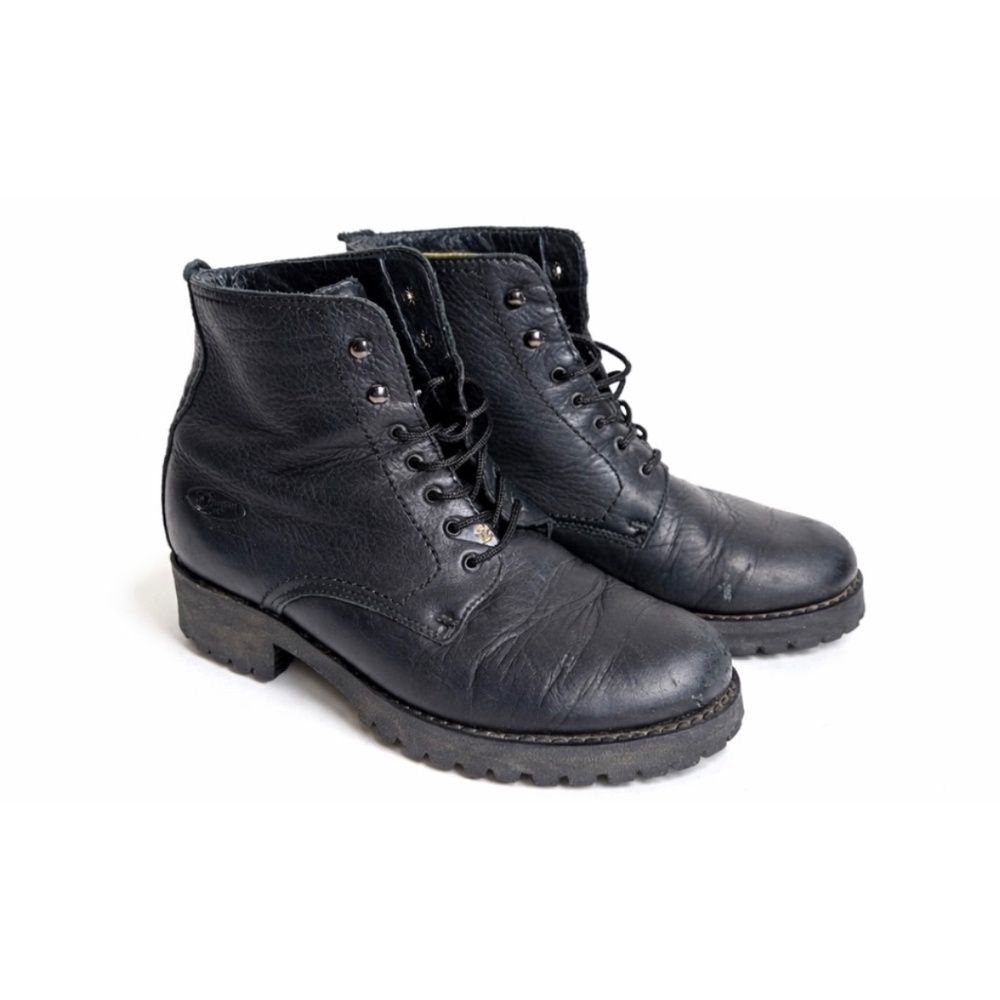 Havana Joe Black Leather Lace-Up Combat Boots Women’s EU 39 Chunky Sole
